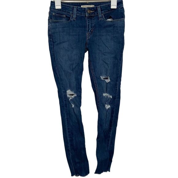 Levi’s 535 Mid Rise Distressed Super Skinny Jeans - Picture 1 of 3